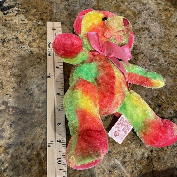 Russ Confetti Teddy Bear Plush Toy Animal 10" Rainbow Splash Tie Dye Ribbon - Picture 8 of 8